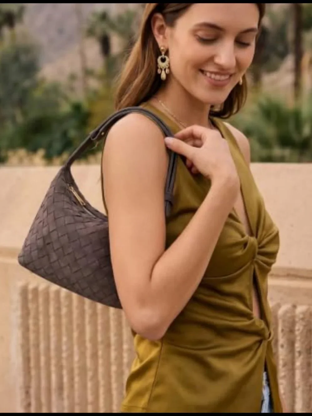 Faux Suede Hand-Woven Hobo Shoulder Bag Vegan Leather Women